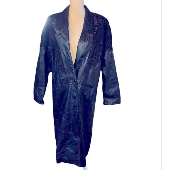 Vintage Maurices Leather Trench Coat with Bronze Detail Size Medium